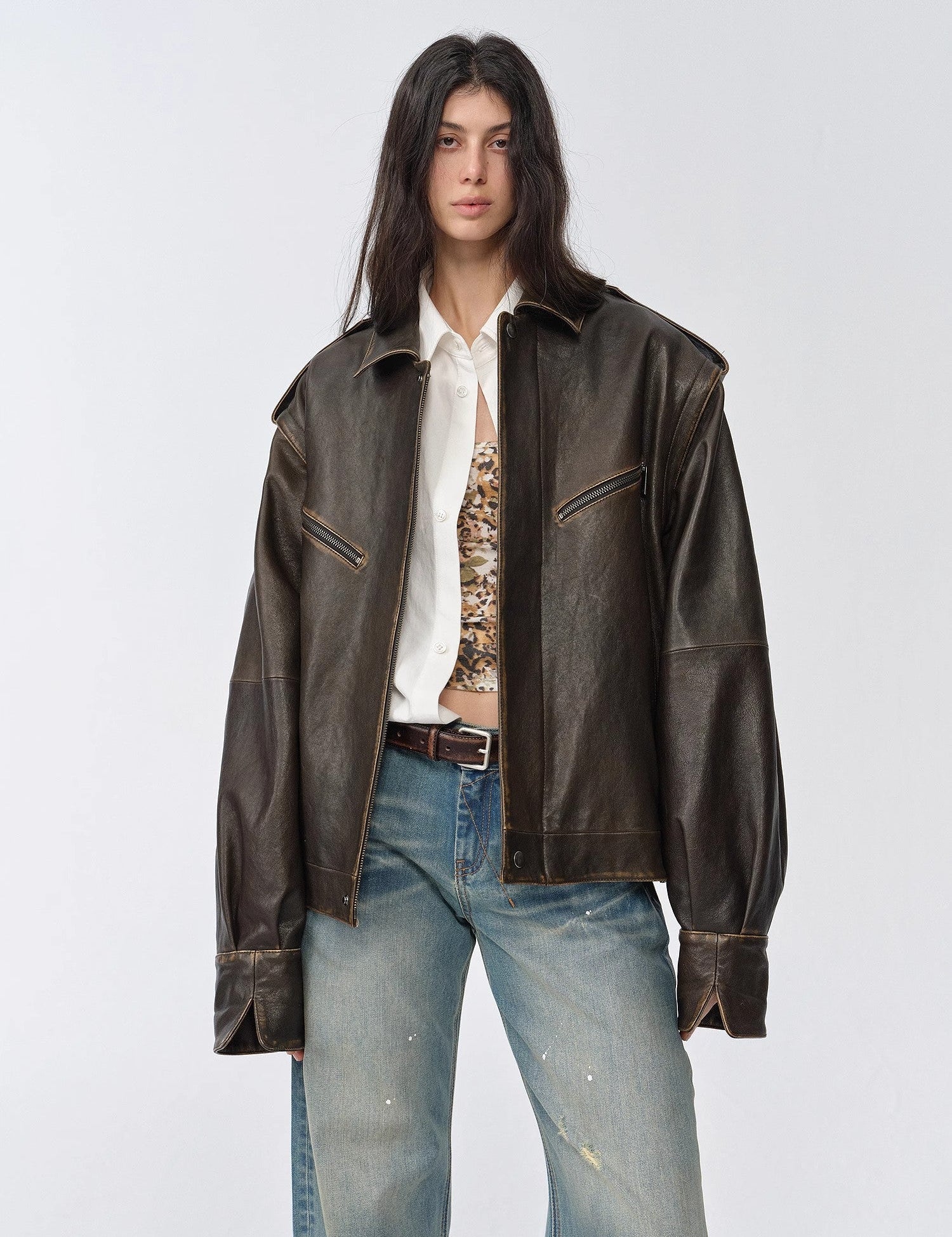 Fireladyfur Women's Two - Way Genuine Leather Jacket with Removable Sleeves"Barn Feelings" - variant_title