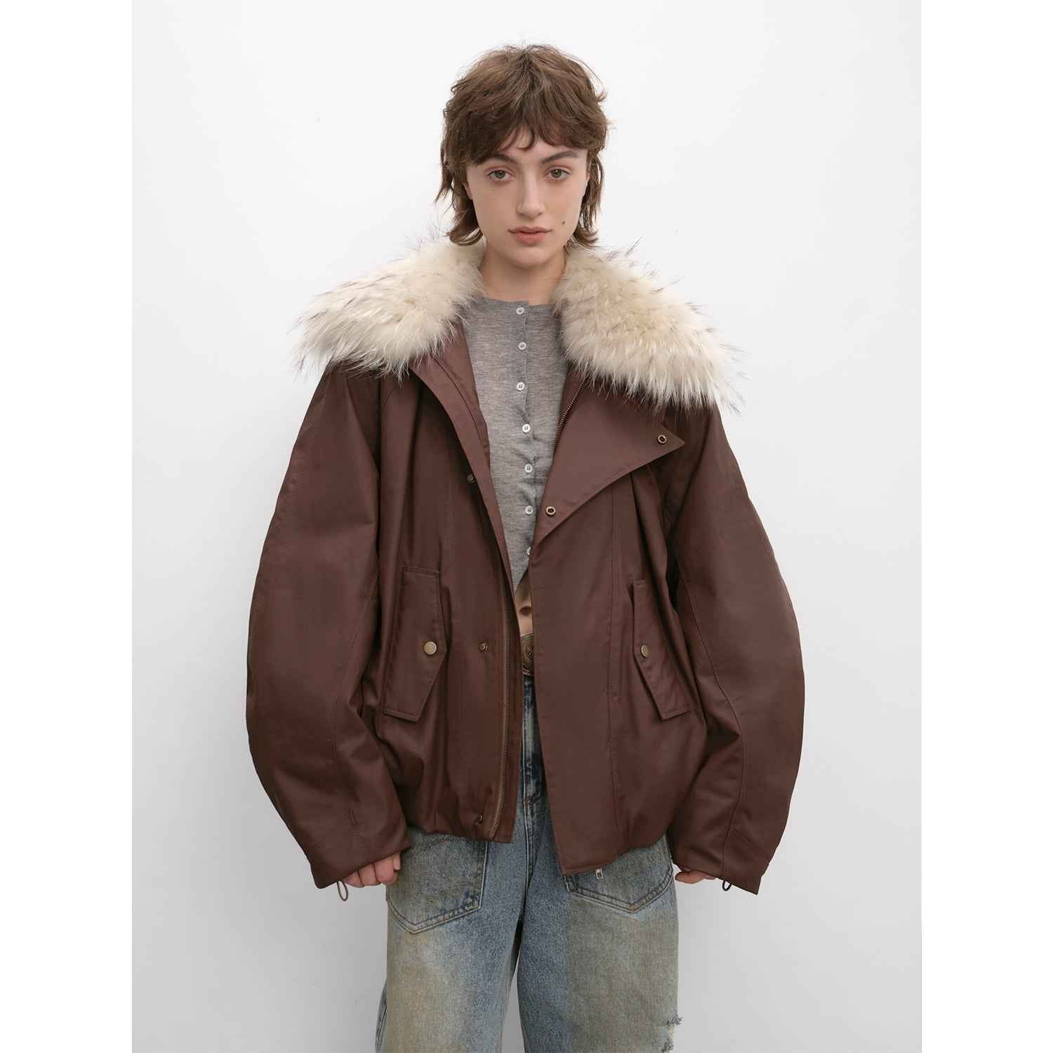 Fireladyfur Women's Warm Short Down Jacket with Raccoon Fur“Cutting - edge Style” - variant_title