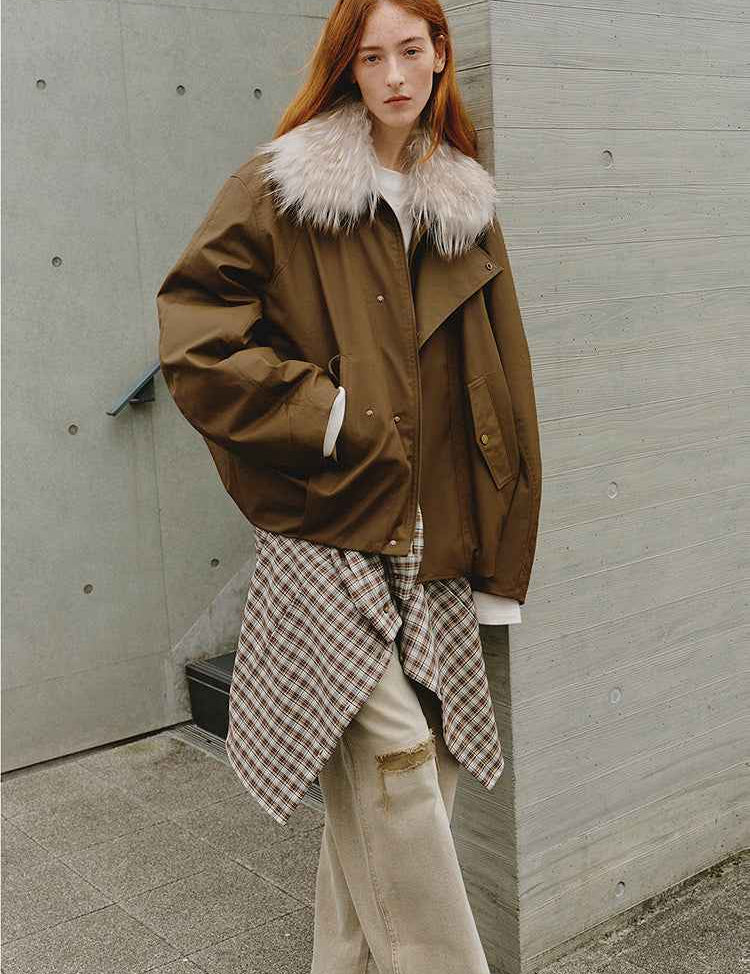 Fireladyfur Women's Warm Short Down Jacket with Raccoon Fur“Cutting - edge Style” - variant_title