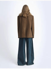 Fireladyfur Wool Tweed Coat with Detachable Fur Collar"Vertical Texture" - variant_title