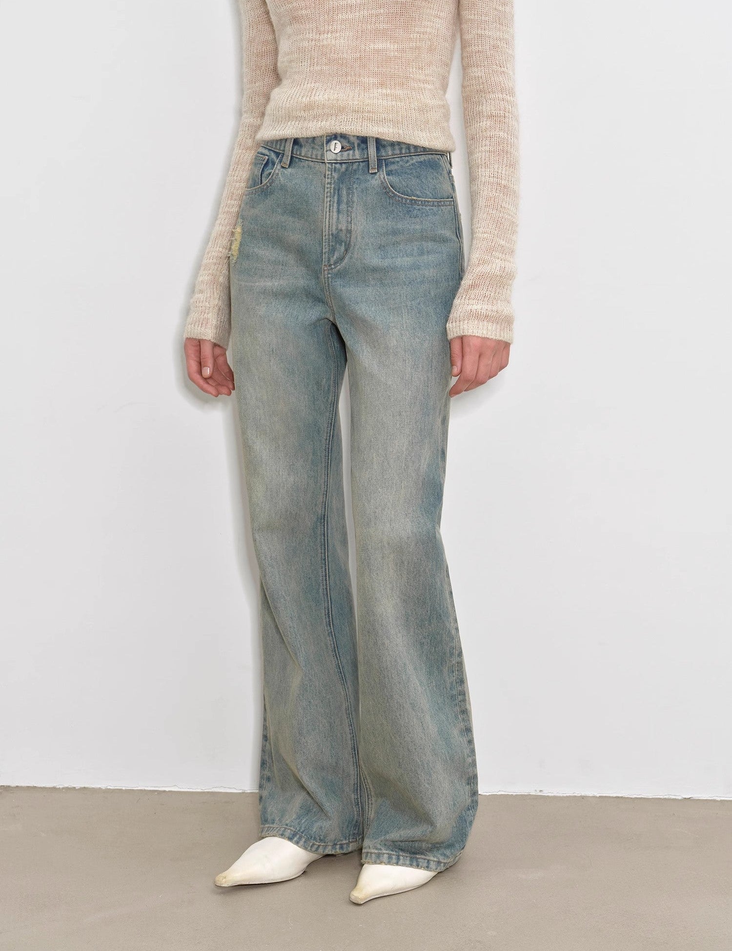 "Flare Mark" Retro all - season slim - fit versatile floor - length washed flared jeans - variant_title