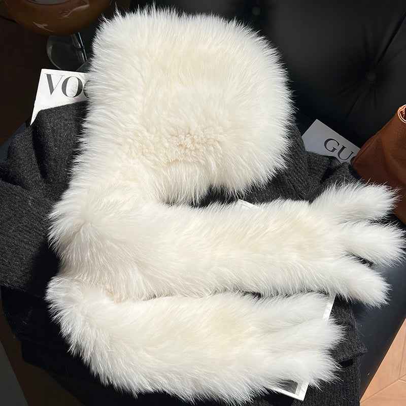 Fox Fur Hat Scarf Snow Hat Women Autumn Winter Warm High - end Double - sided Thickened Plush Earmuff Hat - variant_title