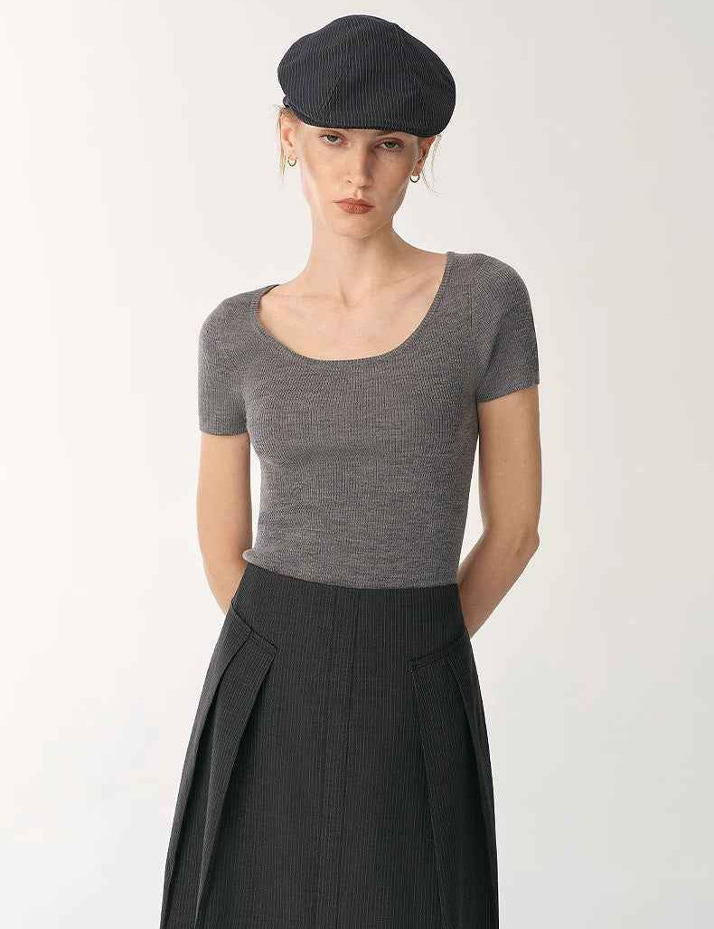 German Yangtze machine washable wool round neck slim short sleeve top for women - variant_title