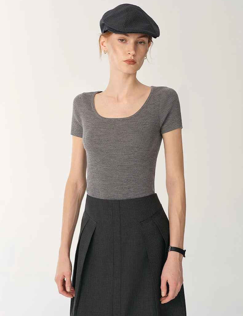 German Yangtze machine washable wool round neck slim short sleeve top for women - variant_title