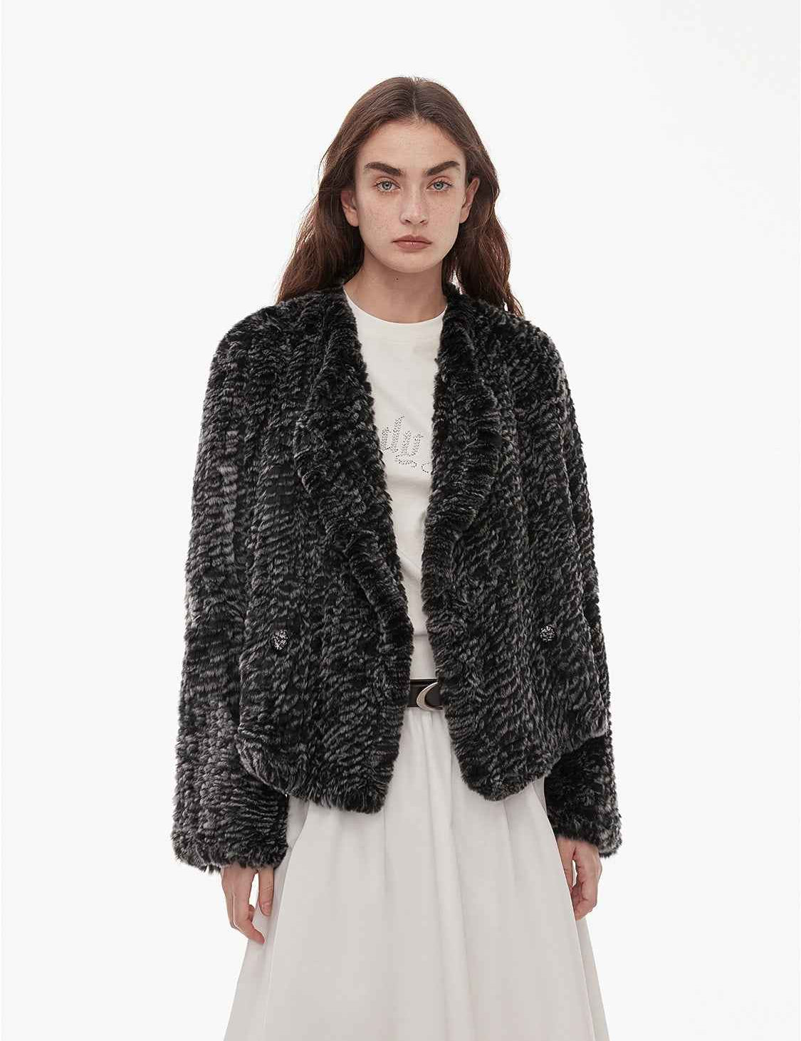 "Inspiration Glimpse" lapel double - breasted loose woven Rex rabbit fur coat for women in winter - variant_title