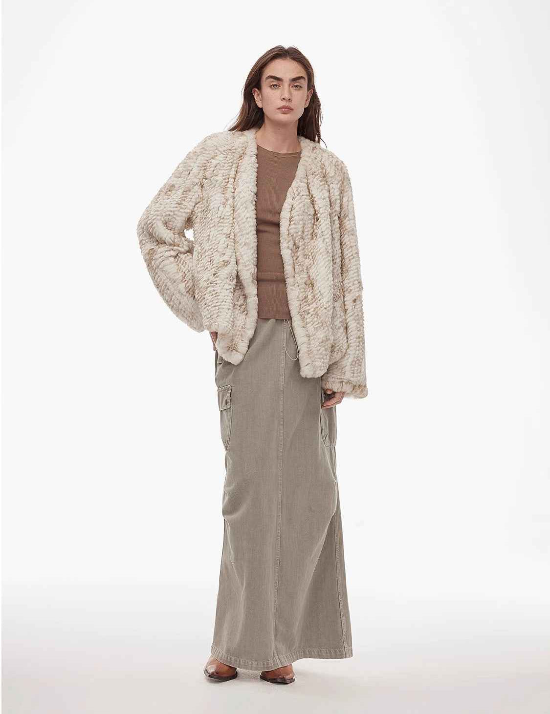 "Inspiration Glimpse" lapel double - breasted loose woven Rex rabbit fur coat for women in winter - variant_title