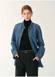 Italian imported BERTO denim classic old money style lapel shirt for women - variant_title