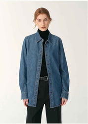 Italian imported BERTO denim classic old money style lapel shirt for women - variant_title