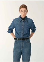 Italian imported BERTO denim classic old money style lapel shirt for women - variant_title