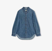 Italian imported BERTO denim classic old money style lapel shirt for women - variant_title