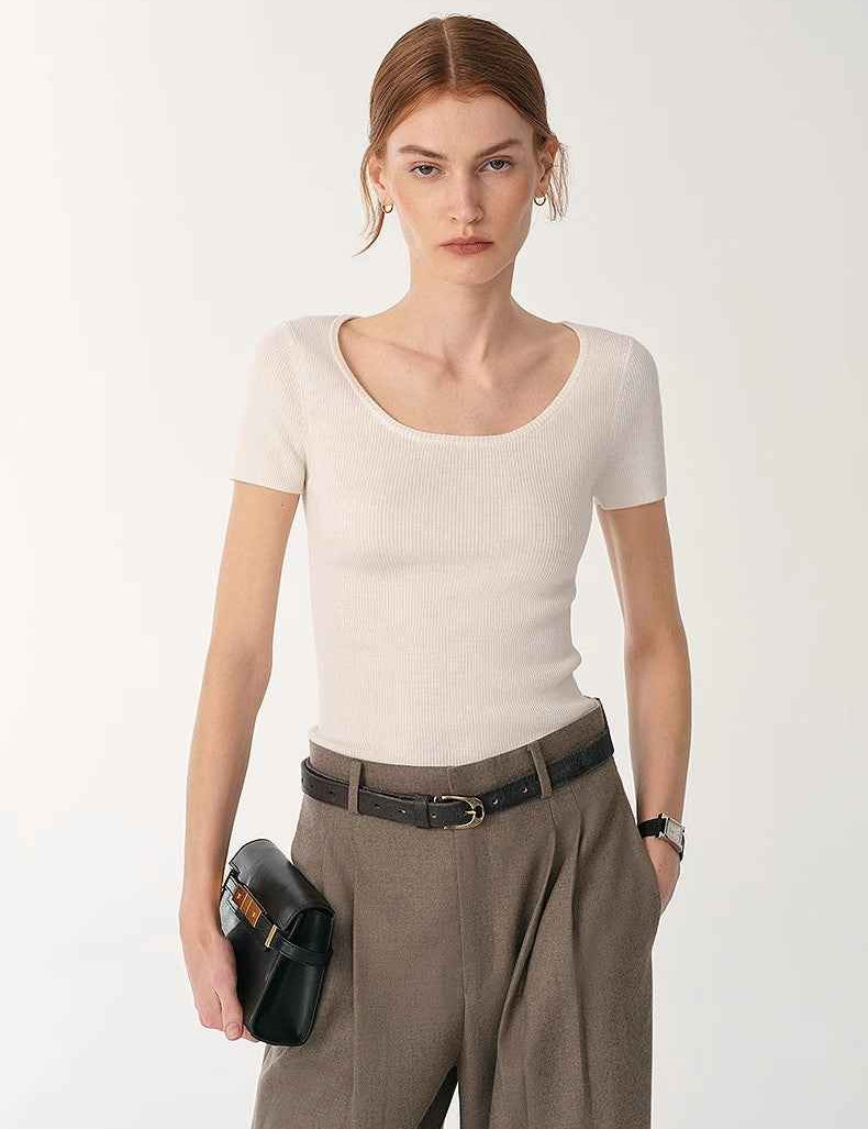 LINDIS wool mulberry silk classic short - sleeved round neck T-shirt for women - variant_title