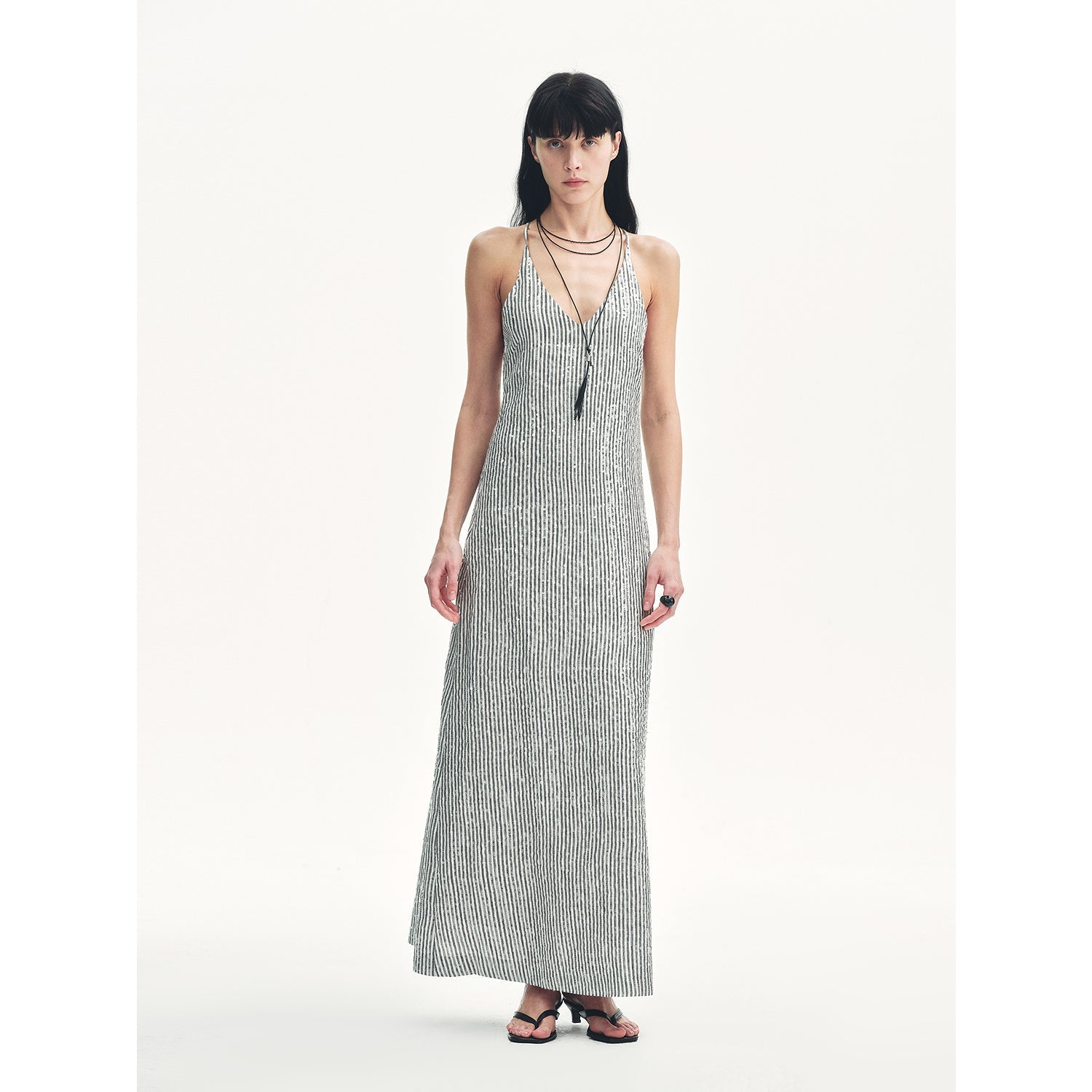 Linen Sequin Embroidery Dress Summer"Galaxy Trace" - variant_title