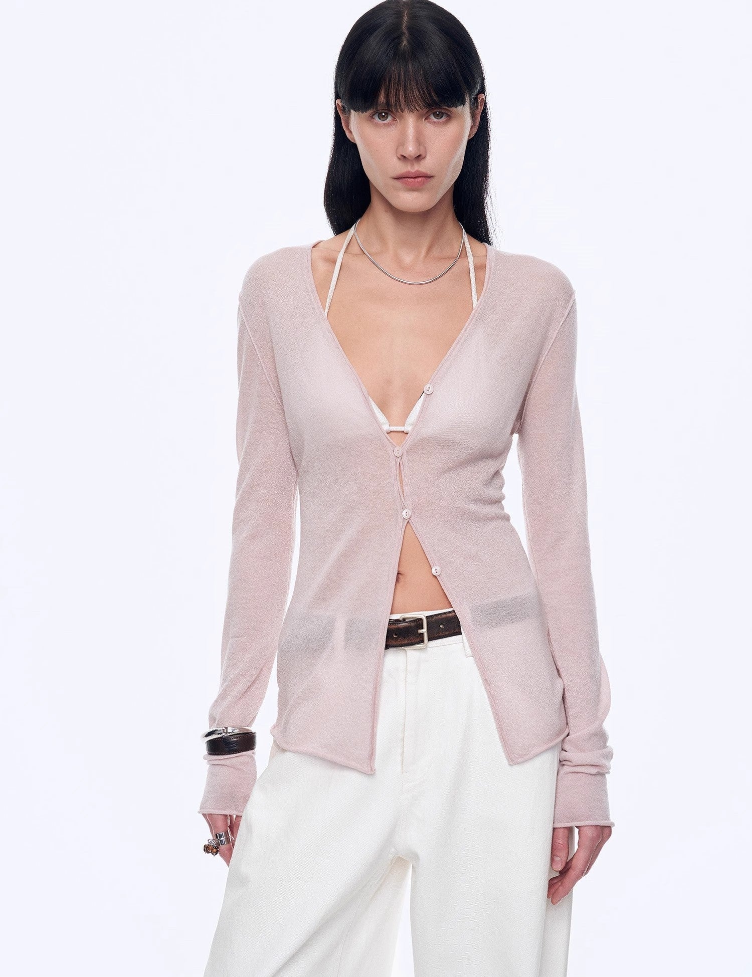 "Long Island Vacation" wool blend V - neck straight shoulder knitted cardigan spring - variant_title