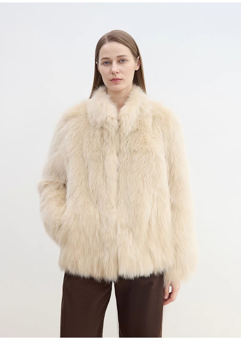 "Long Nocturne" imported fox fur retro short coat for women - variant_title