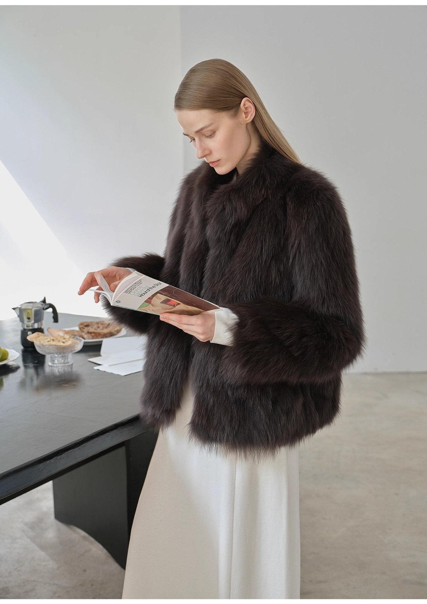 "Long Nocturne" imported fox fur retro short coat for women - variant_title