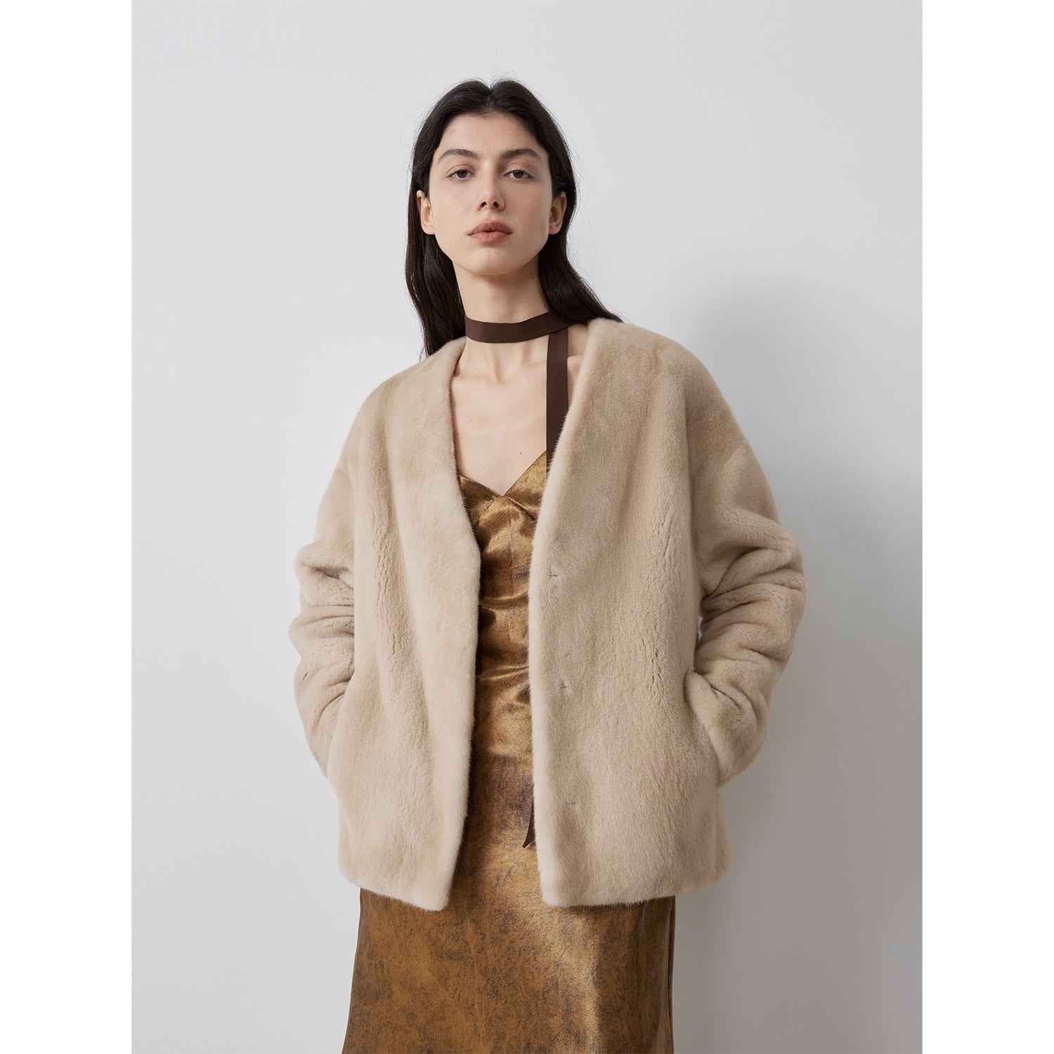 Louvre II Imported Simple Whole Mink Short Coat - variant_title