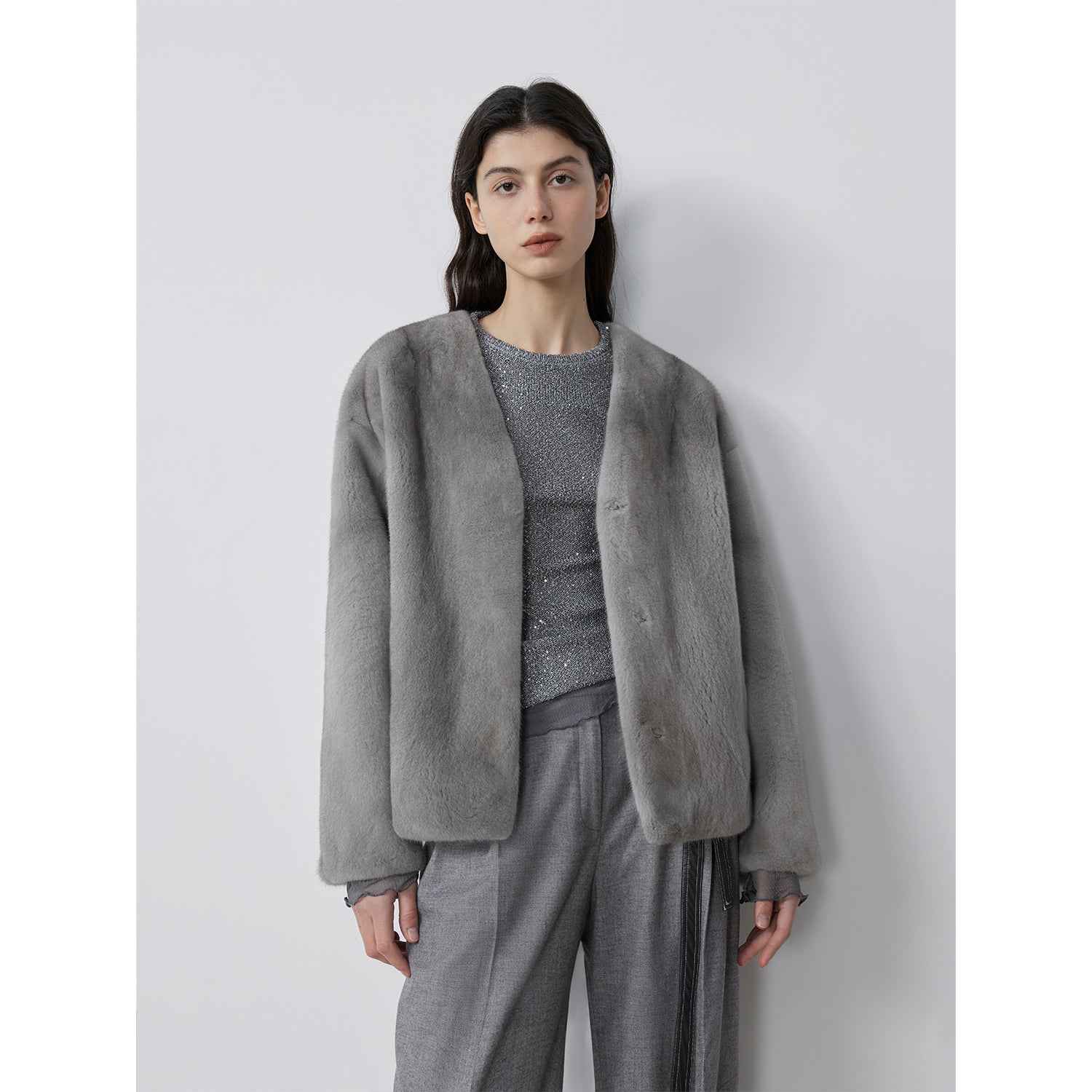 Louvre II Imported Simple Whole Mink Short Coat - variant_title