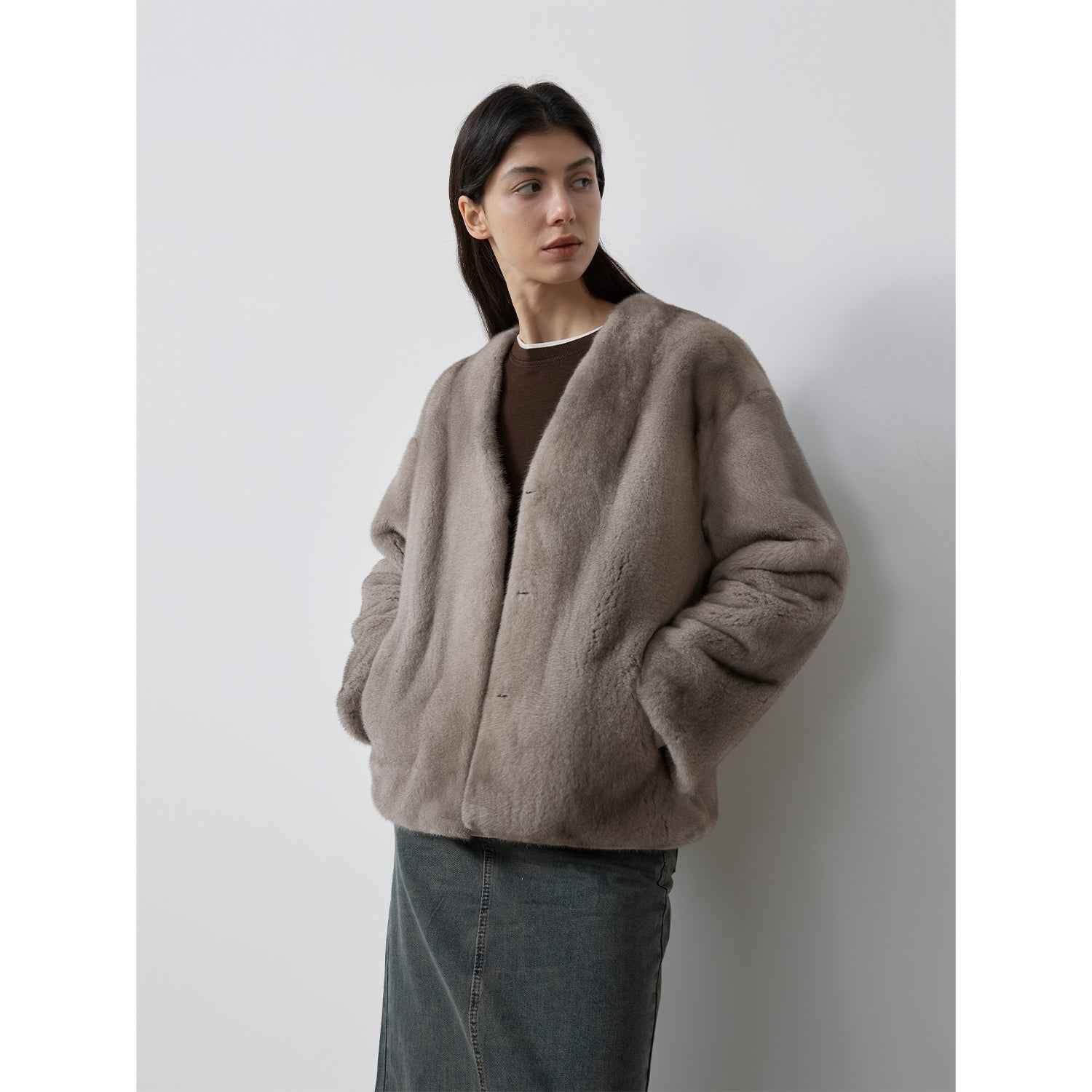 Louvre II Imported Simple Whole Mink Short Coat - variant_title