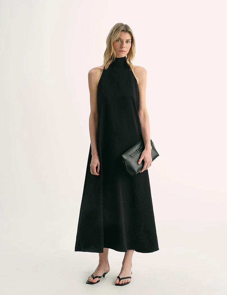 Luxury mulberry silk wrinkle - resistant small high collar A - line summer beach Dresses for women - variant_title