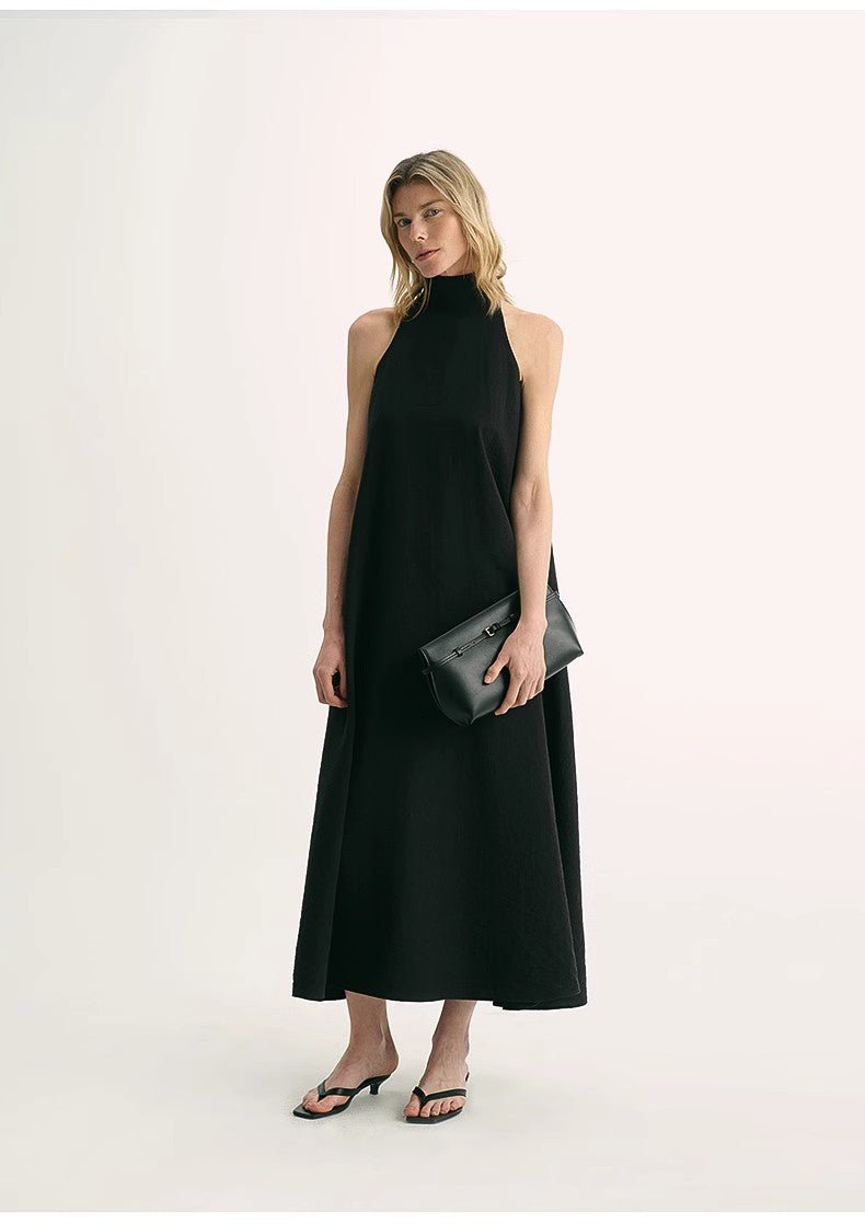 Luxury mulberry silk wrinkle - resistant small high collar A - line summer beach Dresses for women - variant_title