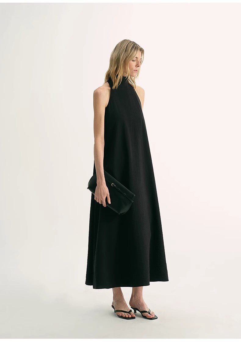 Luxury mulberry silk wrinkle - resistant small high collar A - line summer beach Dresses for women - variant_title