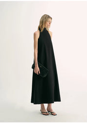 Luxury mulberry silk wrinkle - resistant small high collar A - line summer beach Dresses for women - variant_title