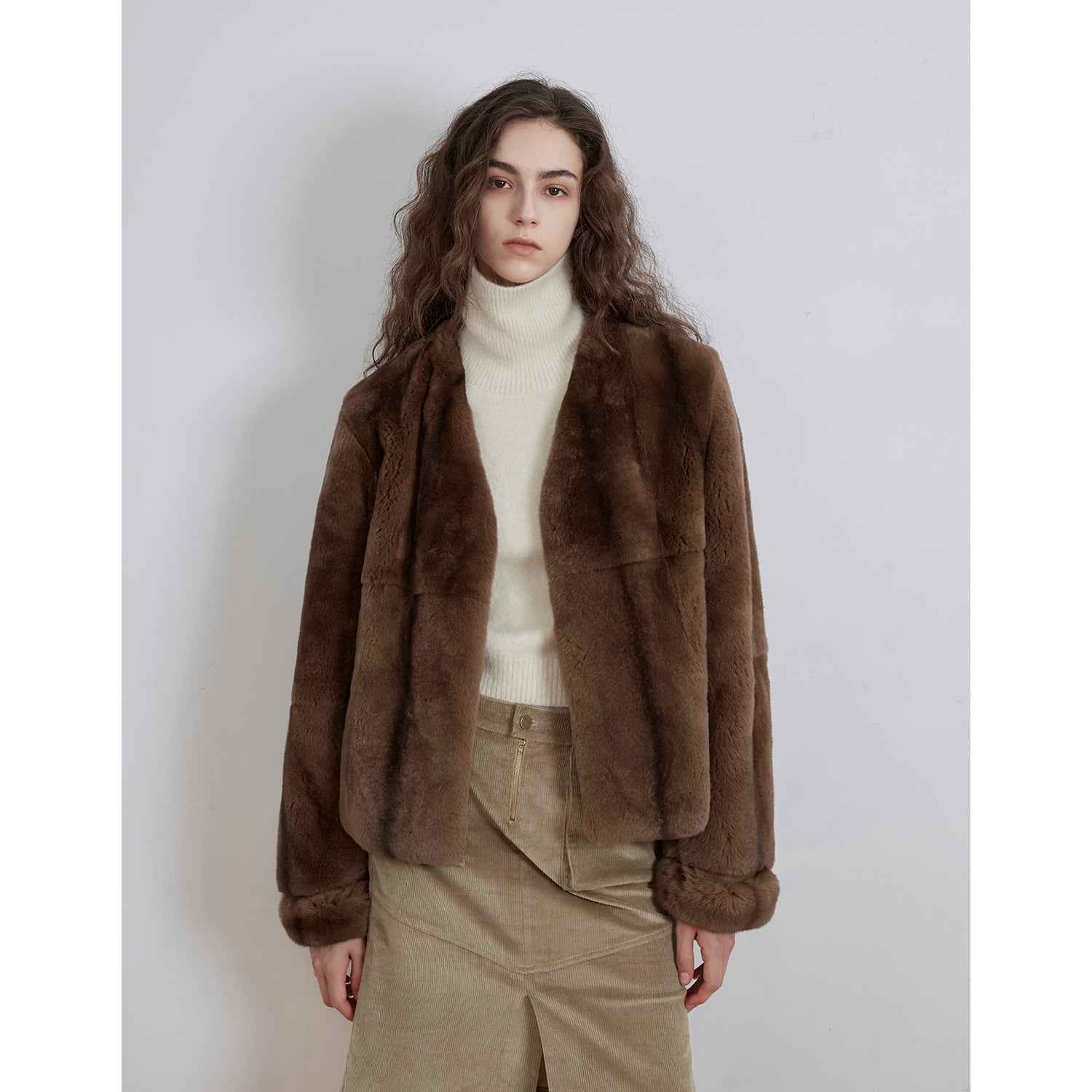 Margaret mid - century style contrasting color Rex rabbit coat - variant_title