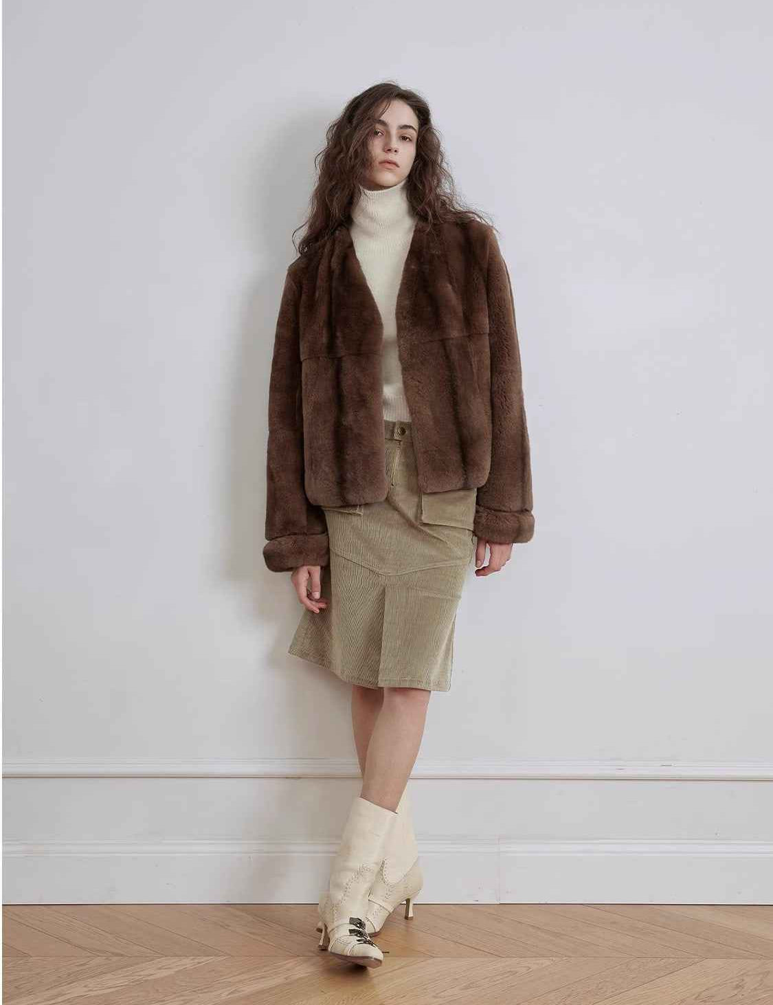 Margaret mid - century style contrasting color Rex rabbit coat - variant_title