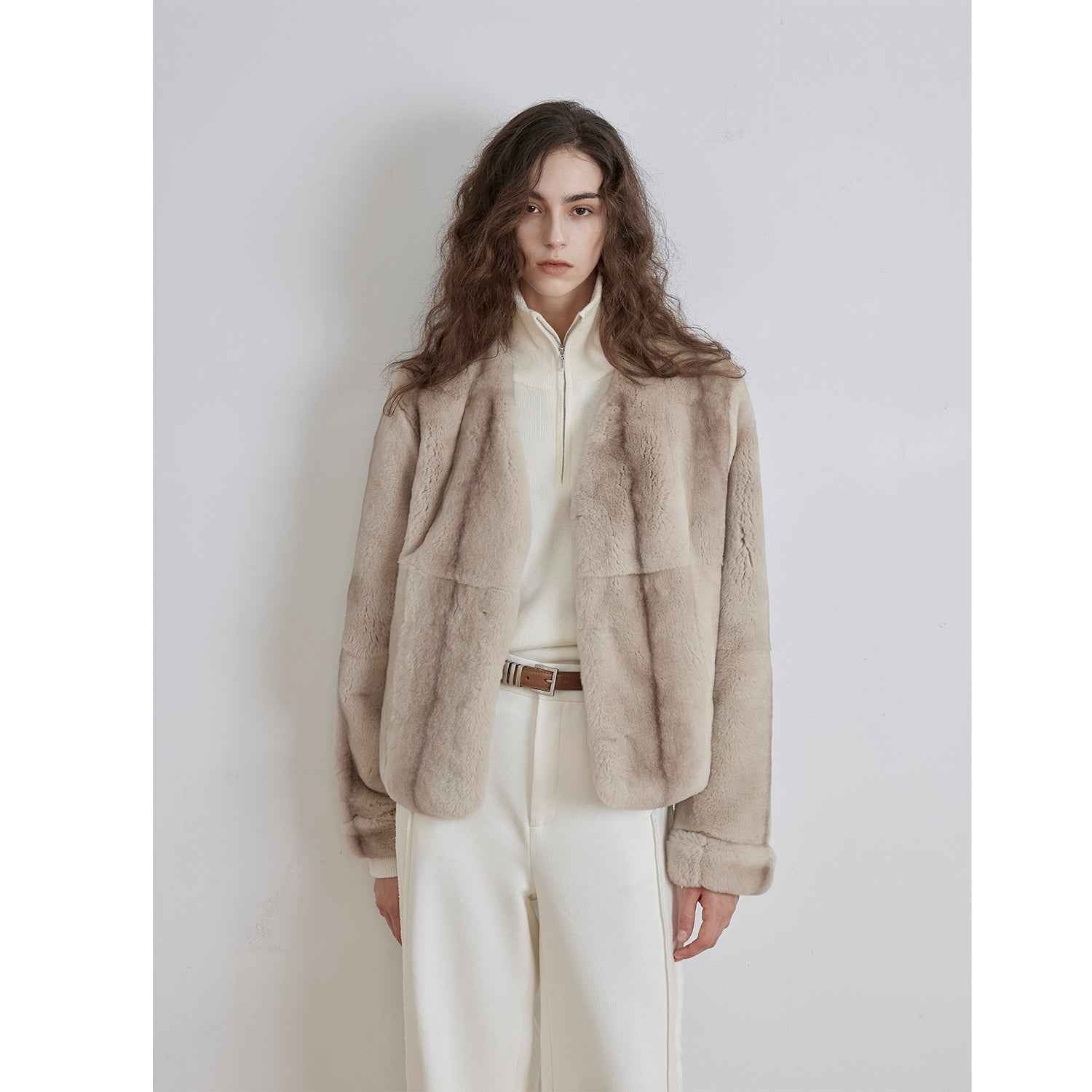 Margaret mid - century style contrasting color Rex rabbit coat - variant_title