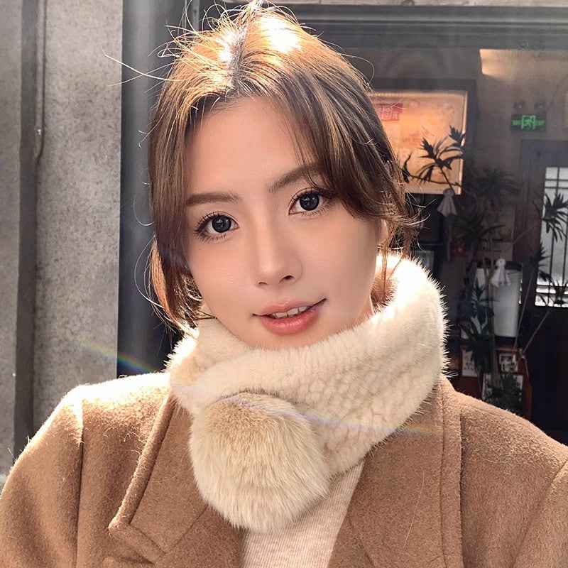 Mink fur scarf autumn and winter warm double - sided fox fur ball scarf - variant_title