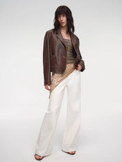 New Zealand imported waxed sheepskin distressed short leather jacket "Vintage Old Stories" - variant_title