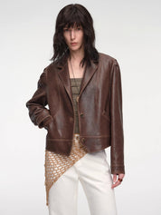 New Zealand imported waxed sheepskin distressed short leather jacket "Vintage Old Stories" - variant_title