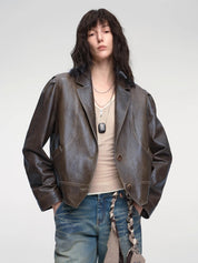 New Zealand imported waxed sheepskin distressed short leather jacket "Vintage Old Stories" - variant_title