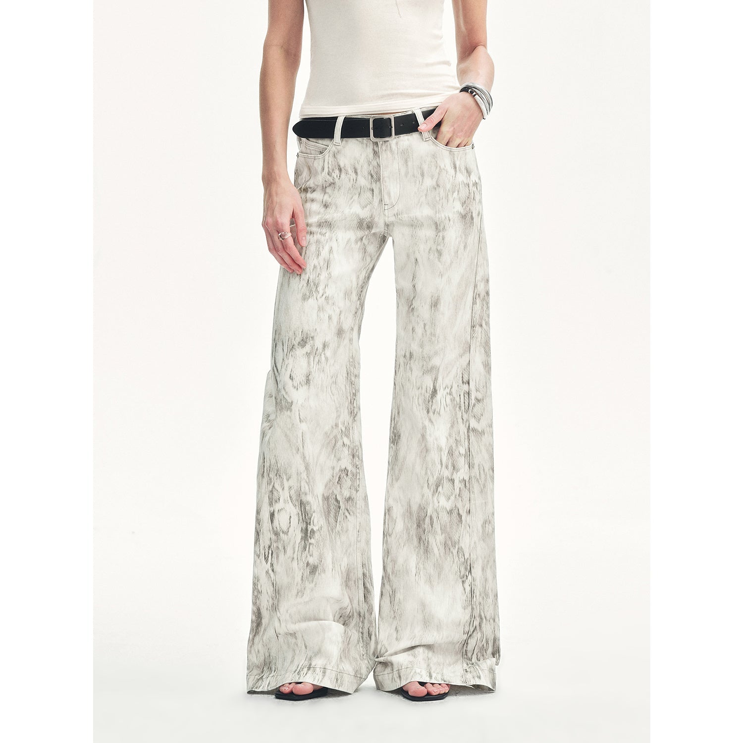 "Phantom" original snake print flared denim trousers - variant_title