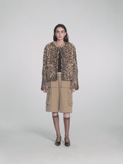 "Leopard Print Guide" Stylish and Classic Round Neck Leopard Print Rabbit Fur Jacket