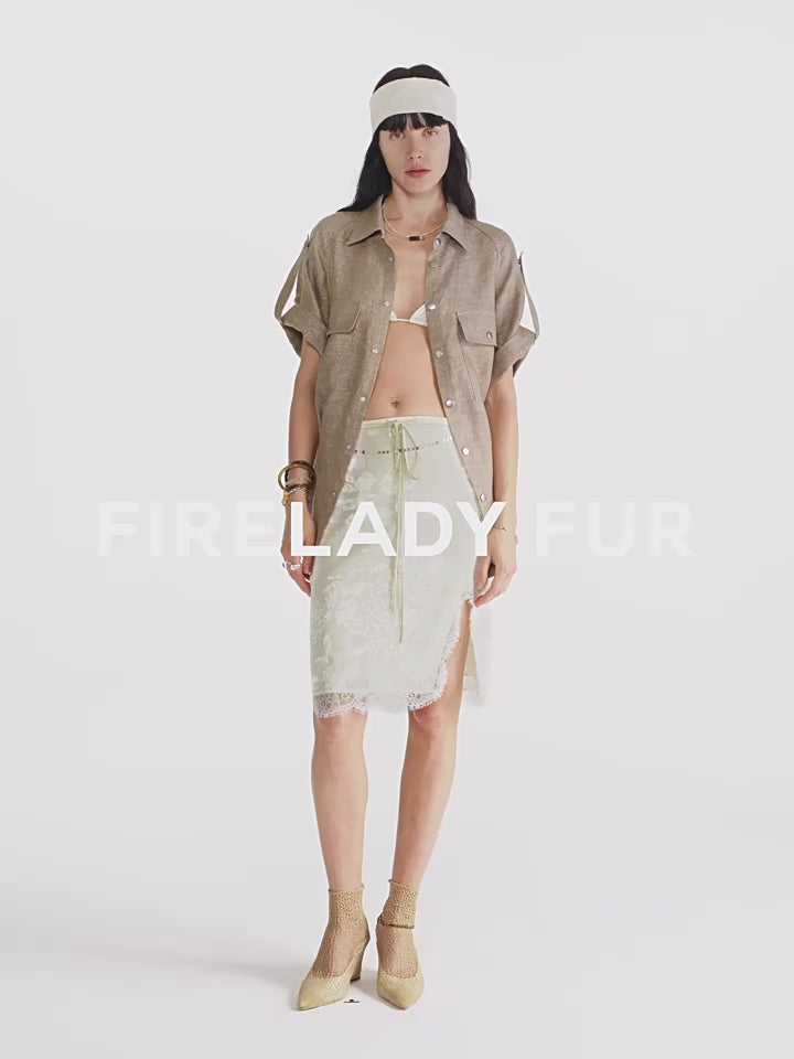 "Lingering Soft Light" Paneled Irregular Lace Straight-Cut Split Skirt