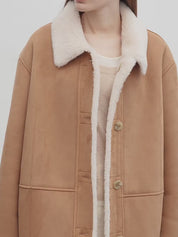 “Vintage Manor”High Quality Wool Contrast Lapel Reversible Artificial Compound Suede Shearling jacket