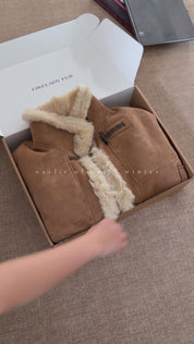 Firelady Fur Women‘s Shearling Jacket with Italian Tuscan Curly Wool Suede Collar“Glam Belle”