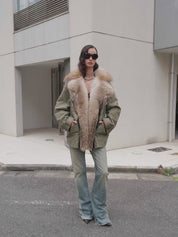 Firelady Women's Sheepskin Parka coat with Two-Tone Toscana Coyote Fur Collar“Wilderness Parka”
