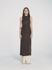 "Half Summer Ball" Fine Wool Blend Sleeveless Slit Long Knit Dress