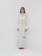 "Hazy Moonlight" Silk Chiffon Light and Hazy Feeling Cool Drape Lace-up Sun Protection Shirt Summer