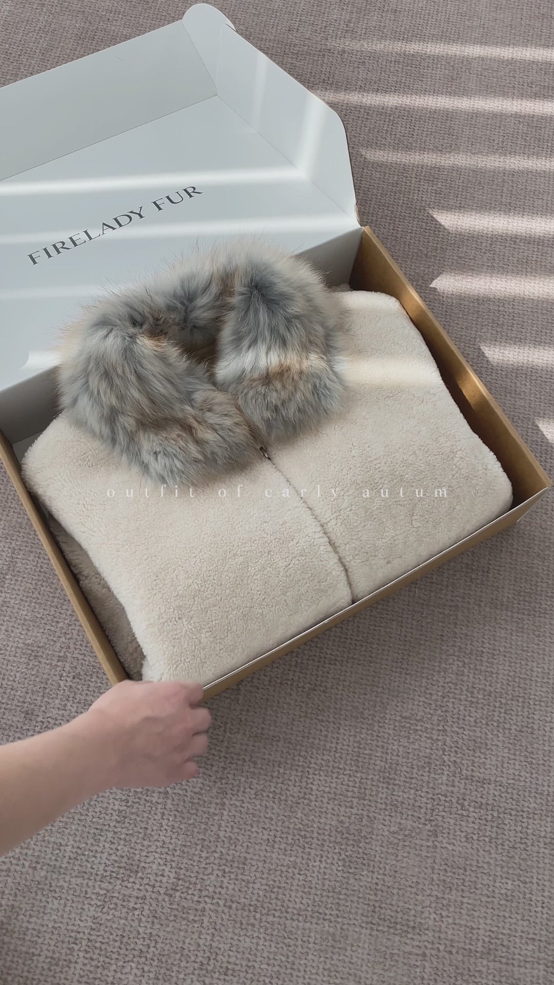 Firelady Fur Women's Merino Shearling Coat | Layered Patch-Dyed Raccoon Fur Collar“Hokkaido Melody”