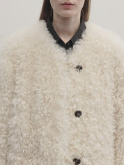 "Ghost Horse Girl" merino curly sweetheart collar straight fur coat