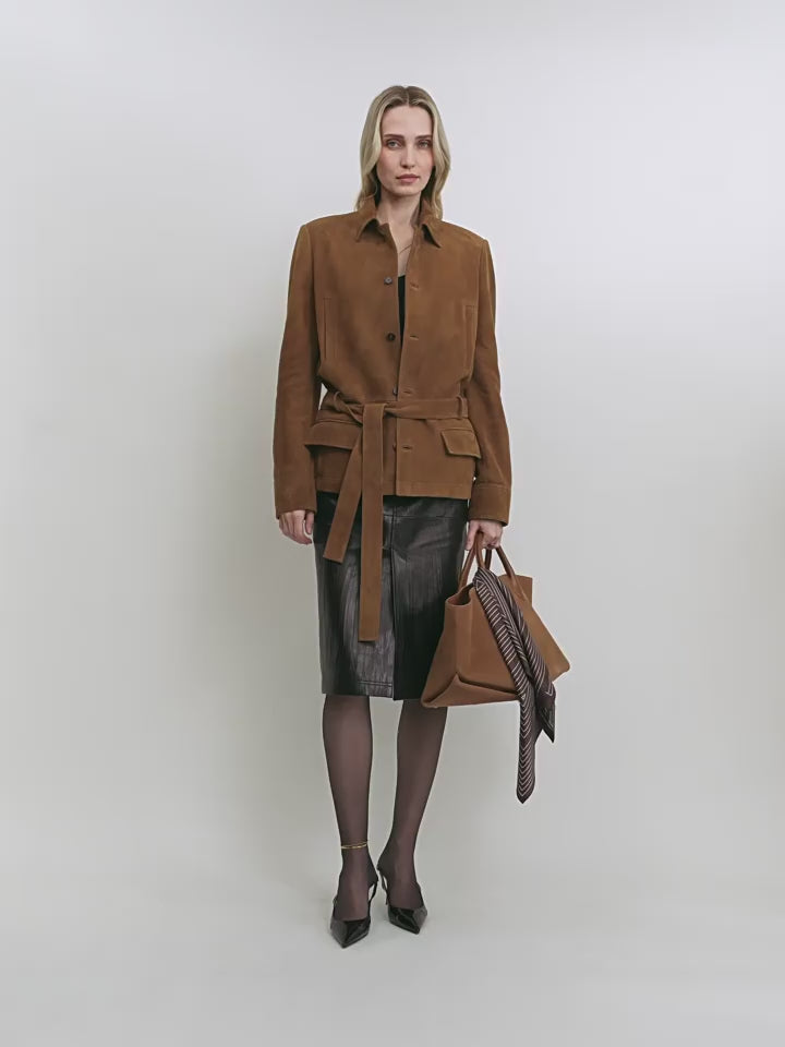 THE ARTM Black Lambskin Leather Jacket - Retro Fitted Suede Coat