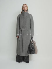 THE ARTM Women's Alpaca Wool Blend Coat - A-Line Lapel Long Coat "Architectural Grace"
