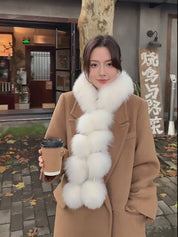 Women's Cute Fox Fur Magnetic Fur Pom Pom Scarf