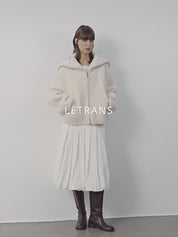 Fireladyfur Women's Shearling Leather Coat | Short Navy Collar Merino Wool Blend“Butter Crisp”