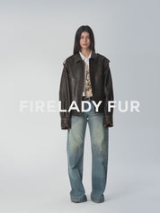 "Barn Feelings" Vintage distressed vegetable tanned sheepskin sleeves removable two-way genuine leather jacket