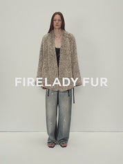Loose-fitting two-tone gradient-dyed long woven Rex rabbit fur coat "Artistic Weaving"