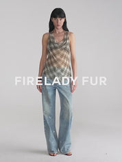 "Light and Elegant in Summer" Retro Plaid/Heavy-duty Meteor Hot Diamond Waist Vest Summer